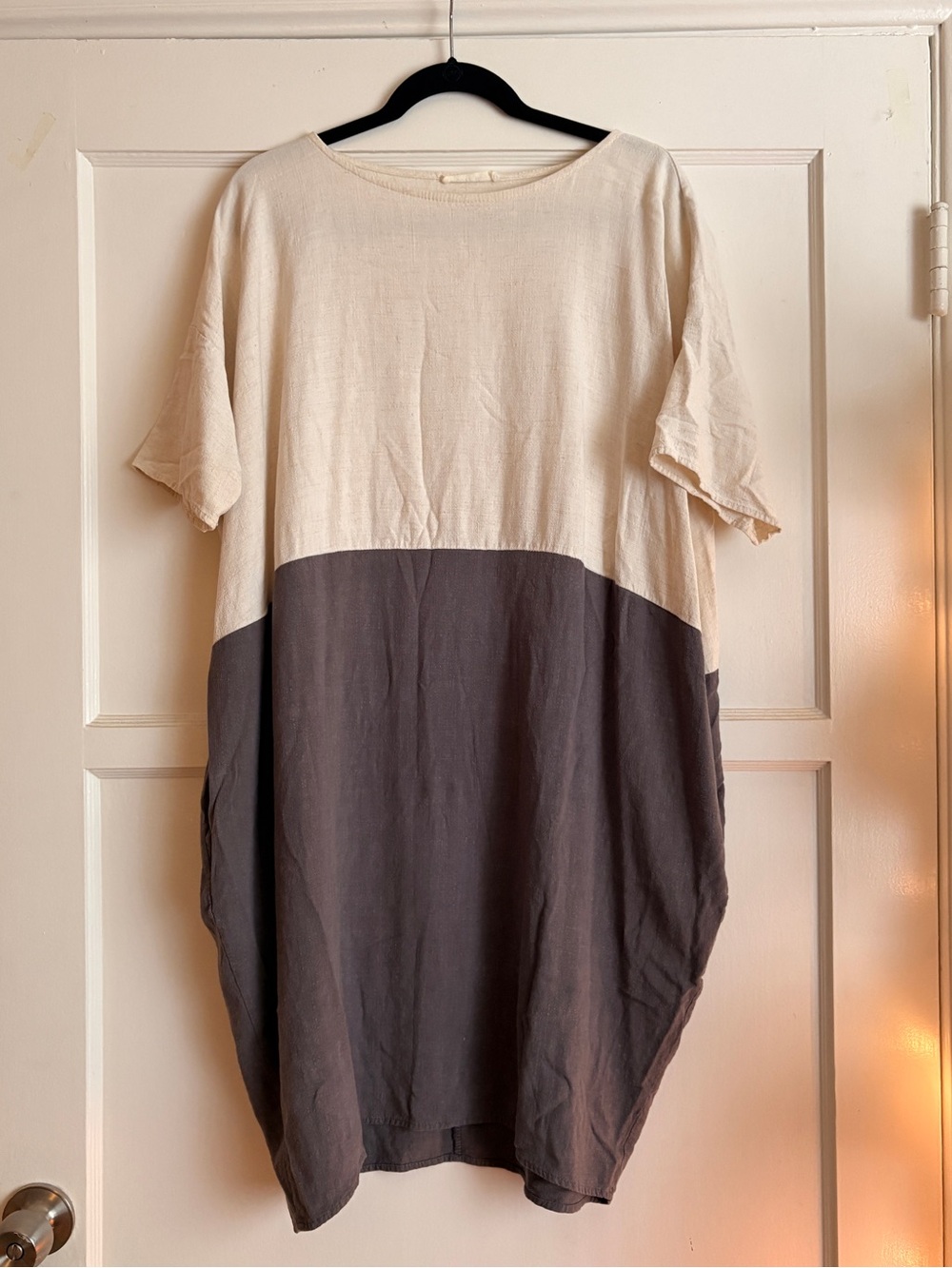 Two-Tone Cream and Charcoal Shift Dress - LOVE IN brand